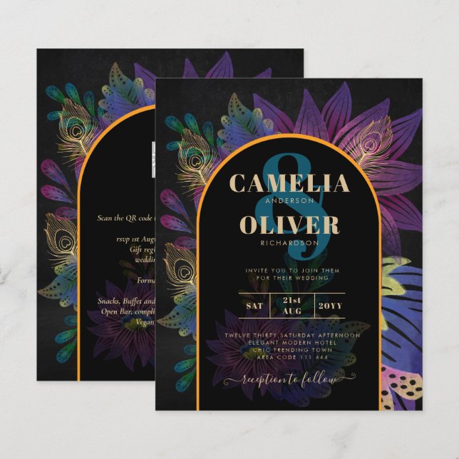 Noir Peacock Jewel Tones Floral Wedding (Vorne/Hinten)