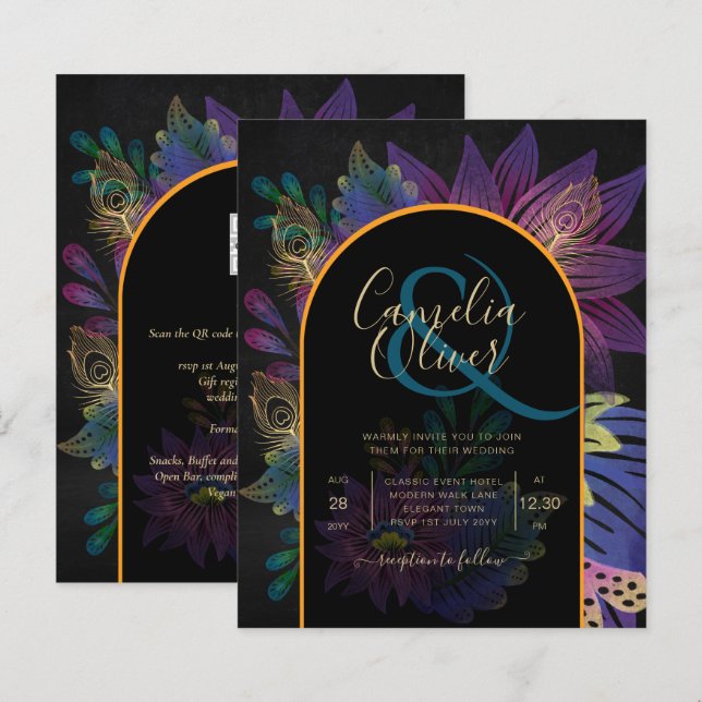 Noir Peacock Jewel Tones Floral Wedding (Vorne/Hinten)