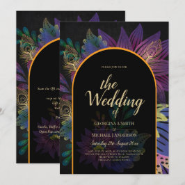 Noir Peacock Jewel Tones Floral Wedding Einladung