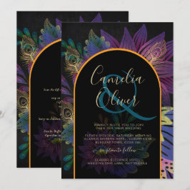 Noir Peacock Jewel Tones Floral Wedding Einladung