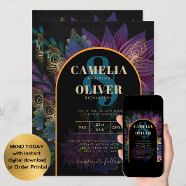 Noir Peacock Jewel Tones Floral Wedding Einladung