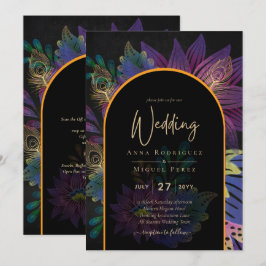 Noir Peacock Jewel Tones Floral Wedding Einladung