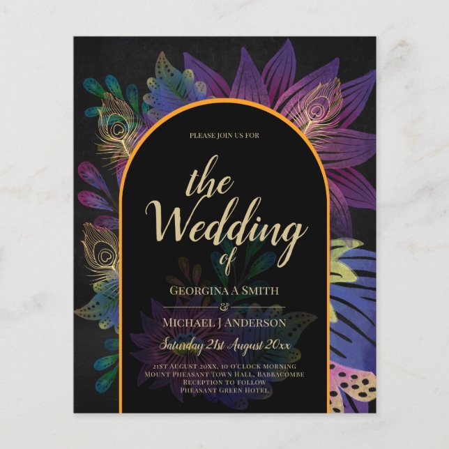 Noir Peacock Jewel Tones Floral Wedding Flyer (Vorne)