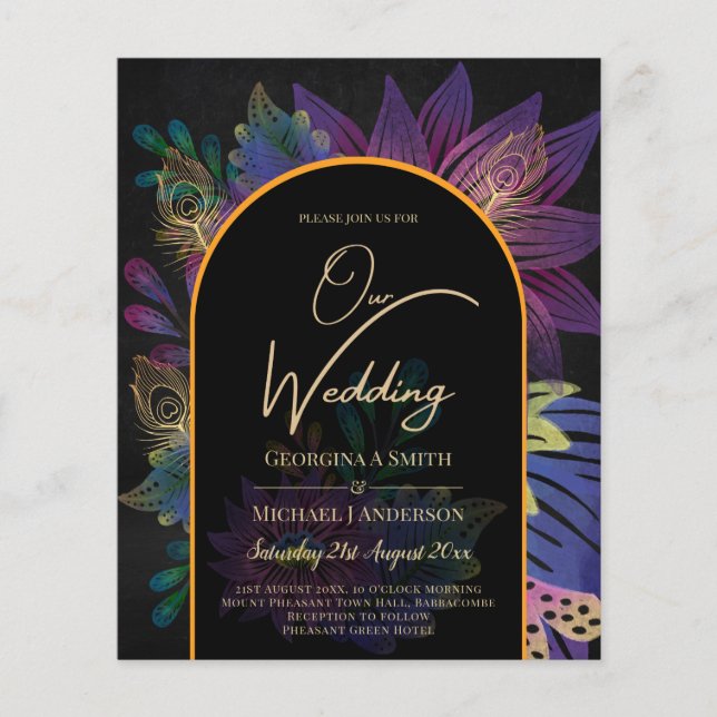 Noir Peacock Jewel Tones Floral Wedding Flyer (Vorne)