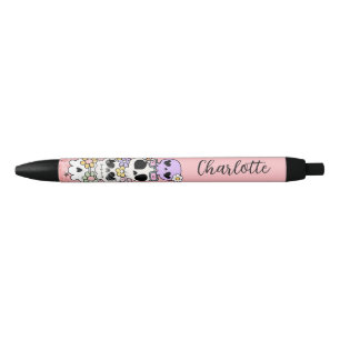 Noir Personnalisez Stylo Crâne Floral Mignon et Effraya