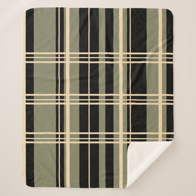 Noir Plaid Traditionnel, Crème Beurre, Vert Sage (Devant)