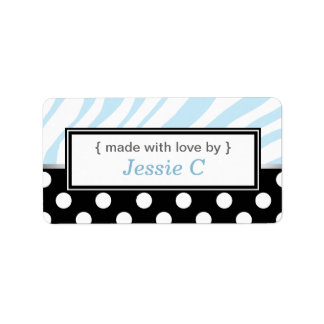 Noir Polka Dot Bleu Zèbre Imprimer Étiquettes de c