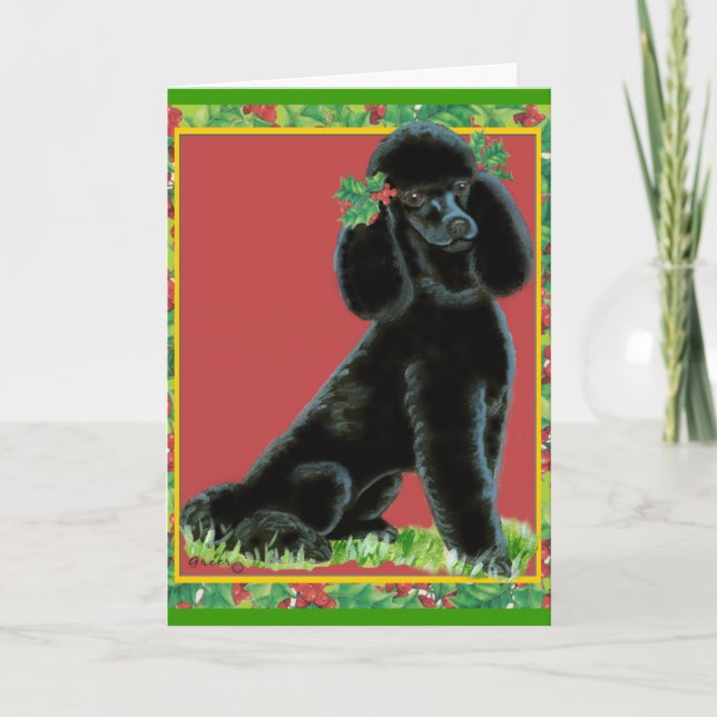 Noir Poodle Noël et Cartes de fin de année avec Ho (Devant)