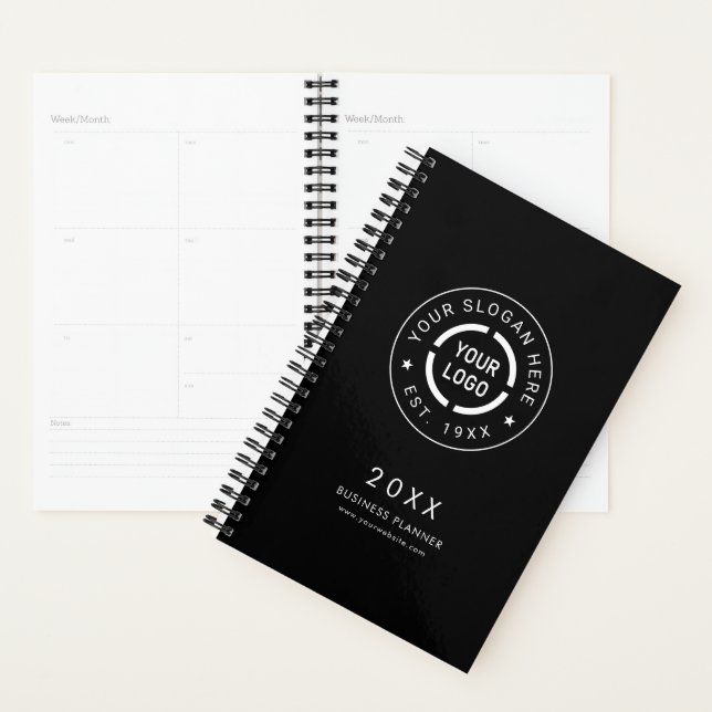 Noir rond logo personnalisé entreprise marque Plan (Devant avec enveloppe)