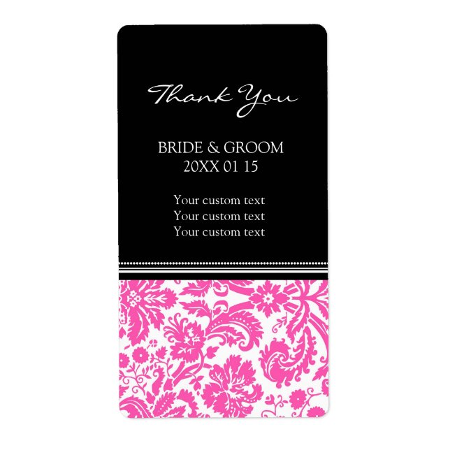 Noir rose Damas motif mariage étiquettes (Devant)