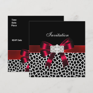 Noir Rouge Blanc Bijou Invitation Imprimé Animal