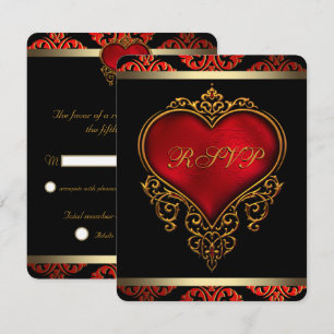 Noir rouge et mariage or RSVP Invitation