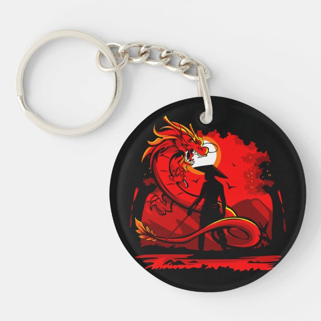 Noir Samurai Dragon Rouge Style japonais | (Devant)