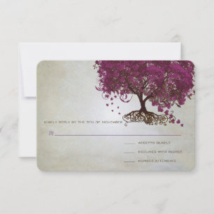 Noir Sangria Coeur Feuille Arbre Mariage RSVP