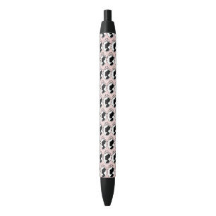 Noir Style victorien 60s cameo rose motif stylo