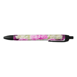 Noir Stylo à encre floral rose et crème