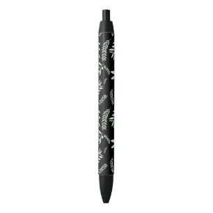 Noir Stylo à motif de branche d'olivier naturel – Éléga