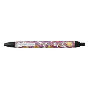 Noir Stylo à papillons rose pourpre personnalisé