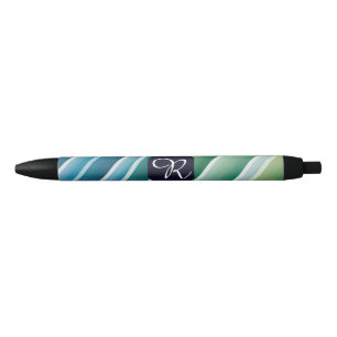 Noir Stylo Abstrait Monogramme Personnalisé Bleu Vert