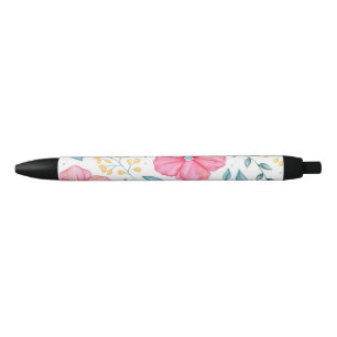 Noir Stylo aquarelle floral rose et jaune