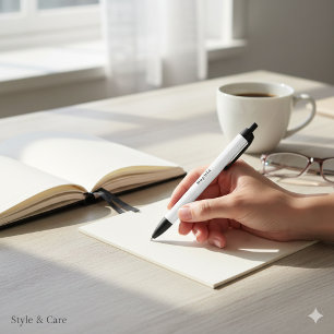 Noir Stylo blanc élégant personnalisé avec votre nom