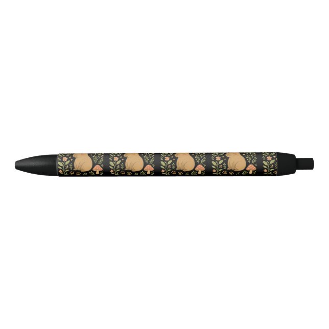 Noir Stylo Capybara avec Motif de champignons (Devant)