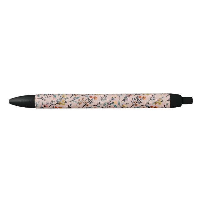 Noir Stylo de base en couleur florale Boho Rose poussié (Devant)
