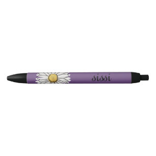 Noir Stylo de marguerite jaune et violet personnalisé