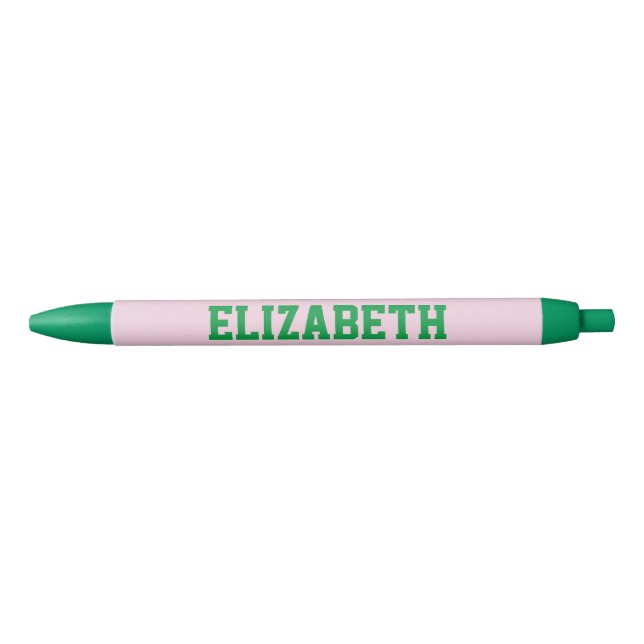 Noir Stylo de Varsity personnalisé rose et vert (Devant)