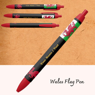 Noir Stylo Drapeau Gallois, Pays de Galles / Cymru Pers