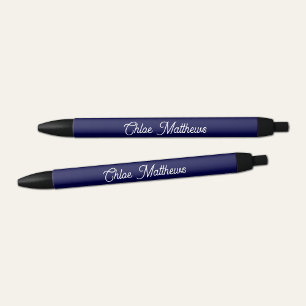 Noir Stylo élégant nom de script blanc sur fond bleu ma