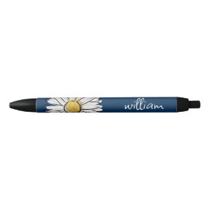 Noir Stylo floral marine et jaune tendance marguerite