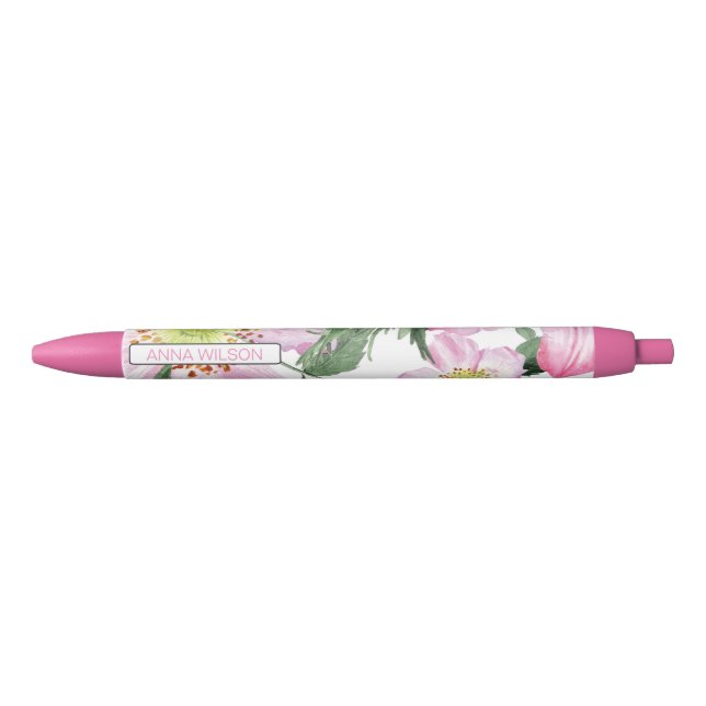Noir Stylo floral personnalisé (Devant)