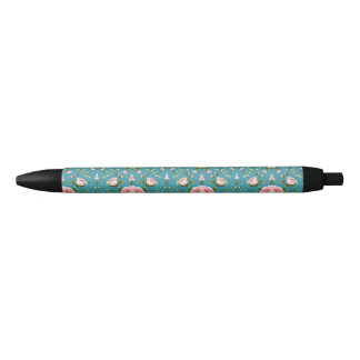 Noir Stylo floral turquoise - Élégant pour l'école et l