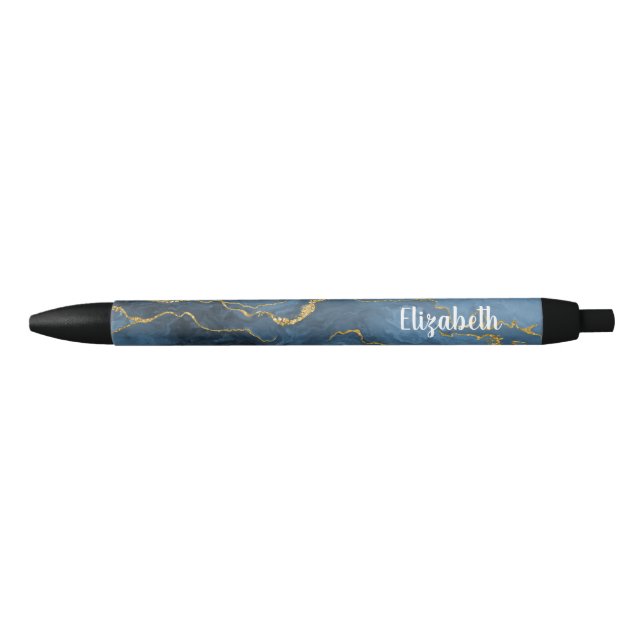 Noir Stylo géode d'agate dorée et bleue marine moderne (Devant)