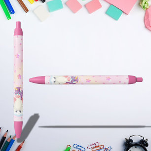 Noir Stylo Licorne Mignon avec Étoiles Roses pour Fille