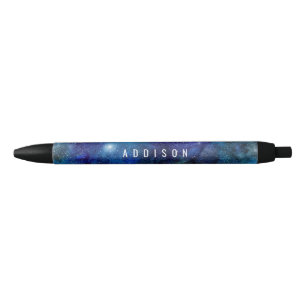 Noir Stylo nommé personnalisé par étoiles bleues de
