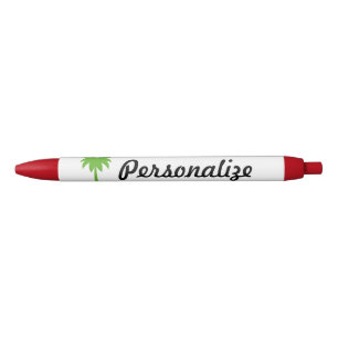 Noir Stylo personnalisé avec nom et palmier tropical