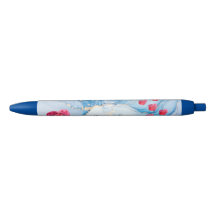 Stylo personnalisé encre noire aquarelle bleue