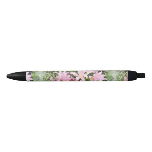 Noir Stylo personnalisé joli lys Belladone rose