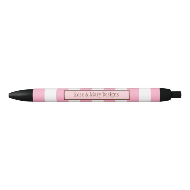 Noir Stylo rayé de rose et blanc personnalisé (Devant)