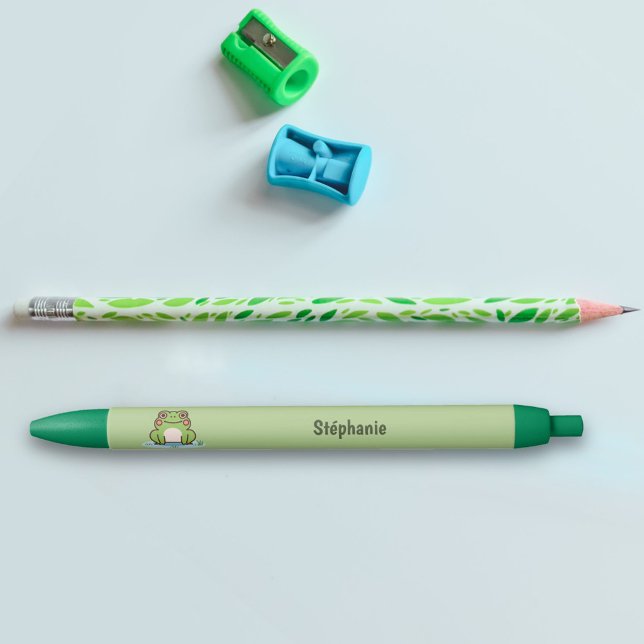 Noir Stylo vert grenouille mignonne (Cute Frog Green Pen)