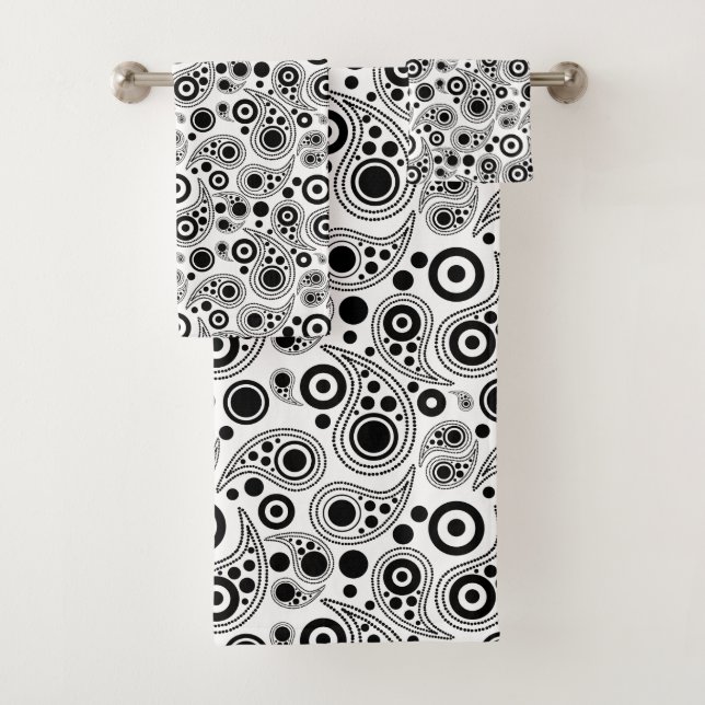 Noir sur cercle blanc points cachemire style motif (En situation)