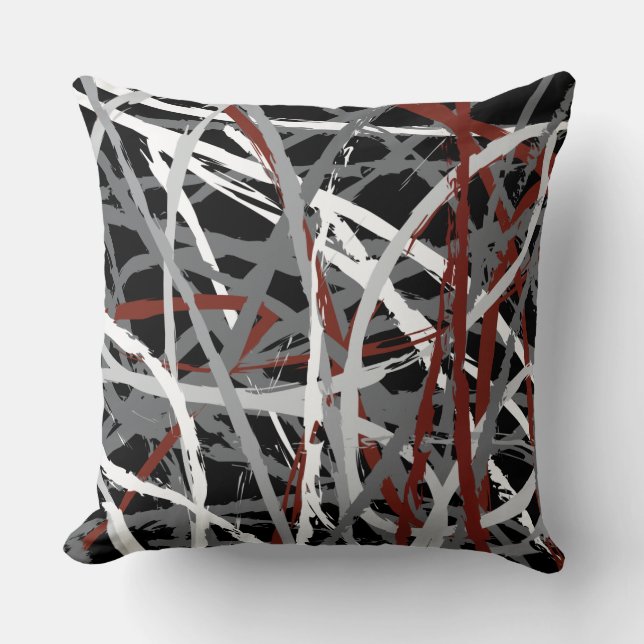 NOIR SUR LES LIGNES ROUGES DESIGN Oreiller rétros (Recto)