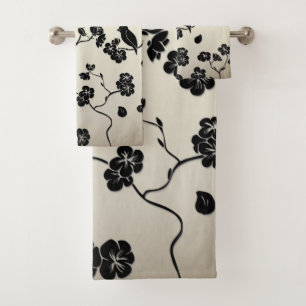 Noir sur les oiseaux Motifs de bronze et fleurs de