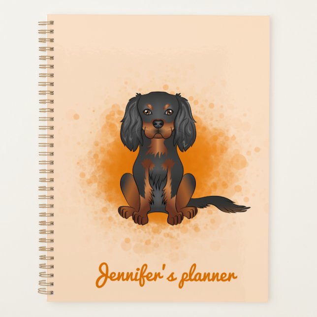 Noir & Tan Cavalier King Charles Chien sur Orange (Devant)
