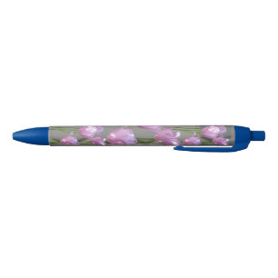 Noir Tons bleu Motif Tulipes rose Stylo