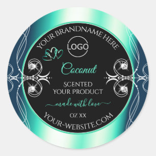 Noir Turquoise Étiquettes Diamants Coeurs et logo