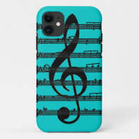 Noir turquoise trible clef note Iphone 5 coque