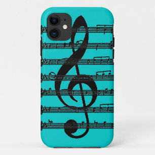 Noir turquoise trible clef note Iphone 5 coque